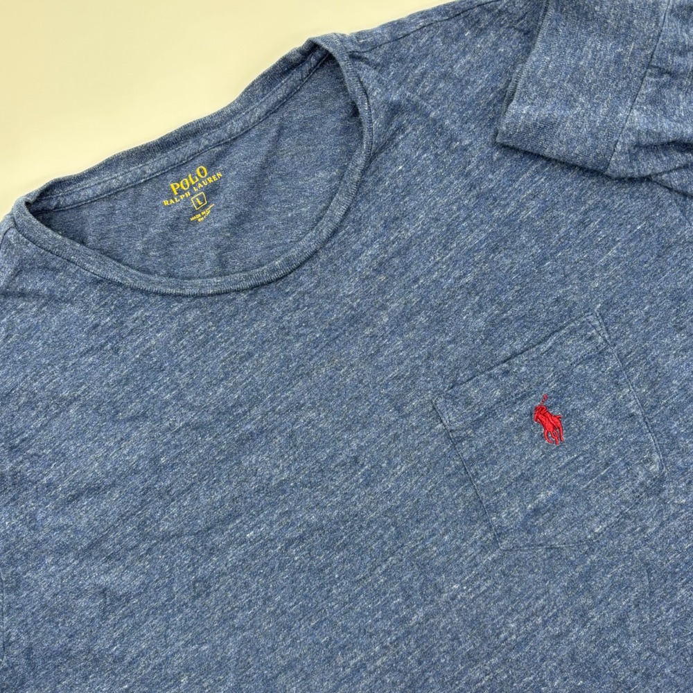Polo Ralph Lauren Mens Long Sleeve Pocket‎ T Shirt Blue Heathered Size L Pony